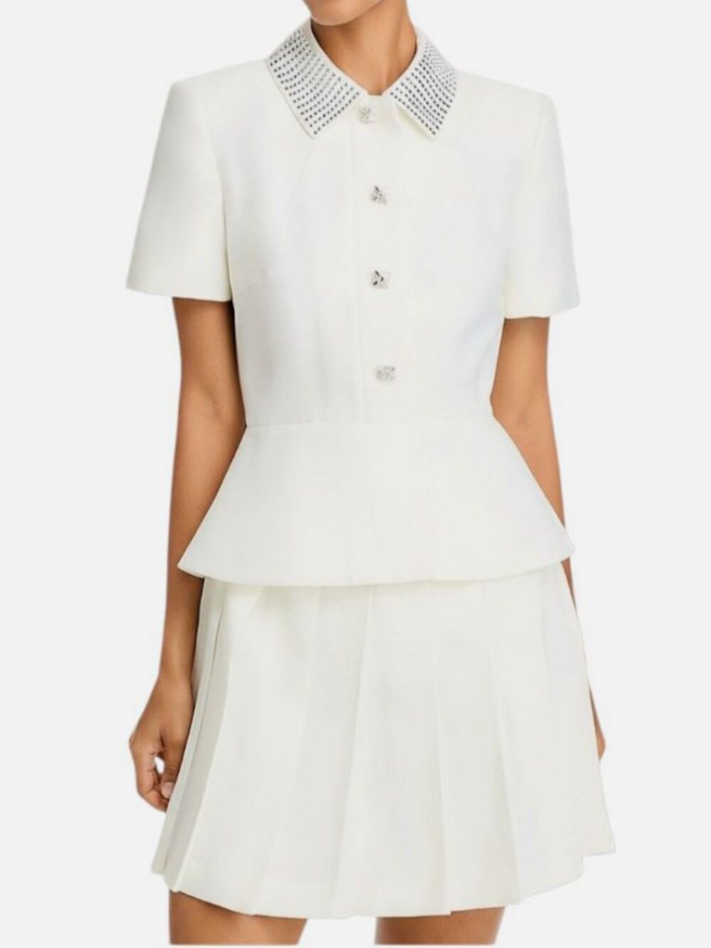 Self-Portrait Women's Ivory Taffeta Diamante Mini Dress Sz 4